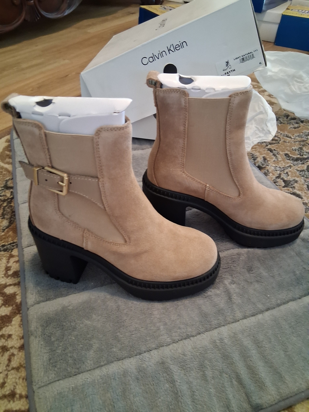 Calvin Klein Women's Tan Suede Heeled Chelsea Boots US SIZE  5.5M